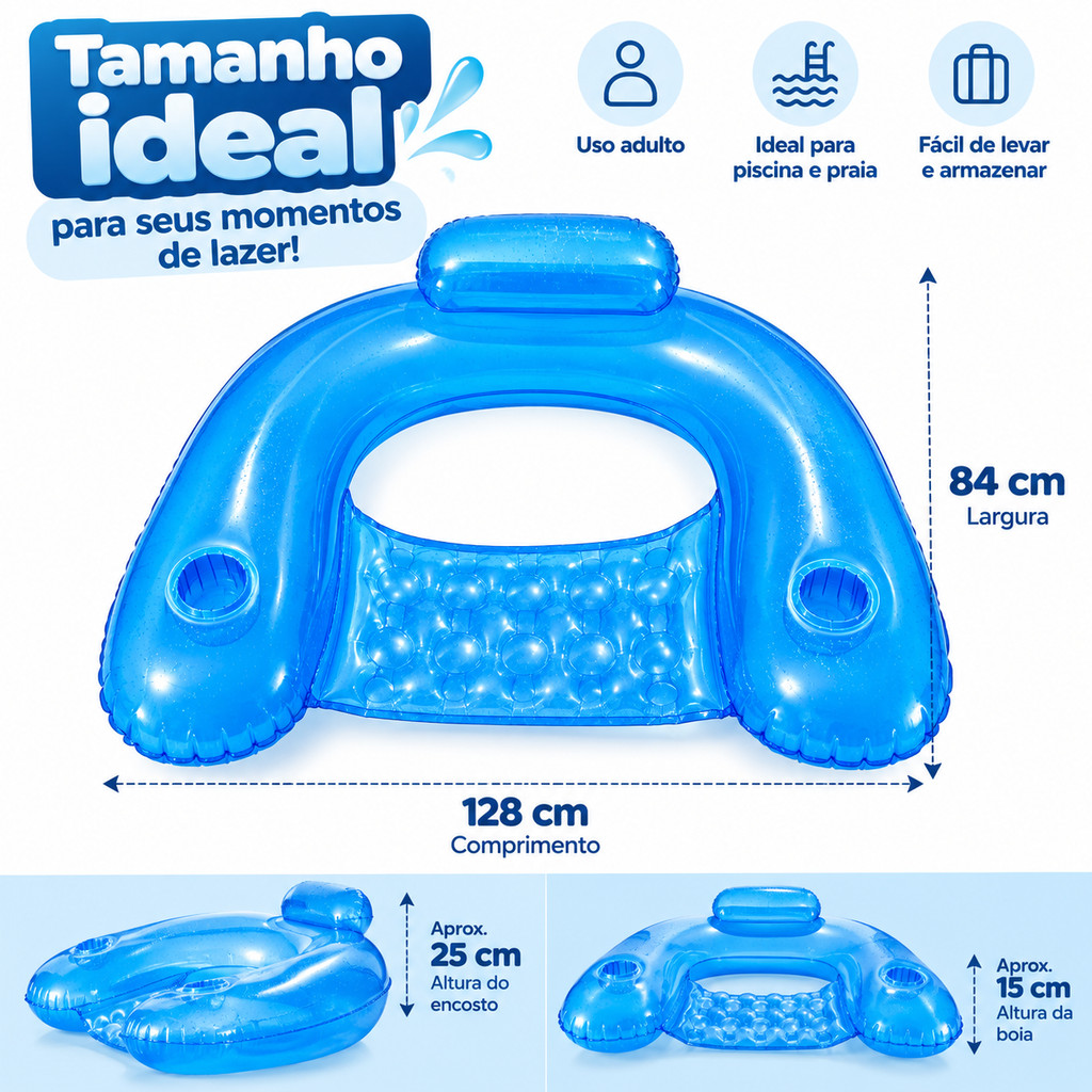 Boia Cadeira/Poltrona Inflável para Adulto Azul – Piscina e Lazer 1,28mX 84cm — imagem 2 de 2