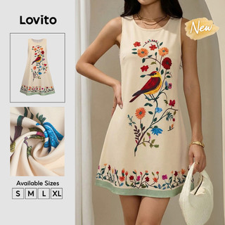 (New Arrival) Lovito Vestido Feminino Casual Curto E Evasê Com Estampa Floral Floral Para Primavera Verão Br Férias Feriados E Fins De Semana Praia Primavera DRB40BR027