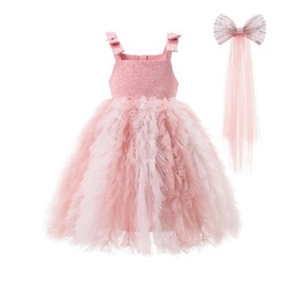 Vestido de gaze inchado para meninas estilo ocidental, vestido de primeiro aniversário, vestido de princesa, vestido de 