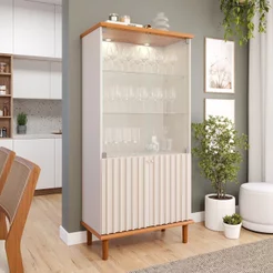 Cristaleira de Sala de Jantar 2 Portas Luiza Bege/Cinamomo/Offwhite Cinamomo/Off White