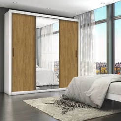 Guarda-Roupa Casal 4 Espelhos 3 Portas de Correr 4 Gavetas Max Plus Espresso Móveis Branco/Cinamomo Branco/Cinamomo