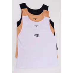 Kit 3 Regatas Cropped Logomarca Diversa Planet Girls Sortido