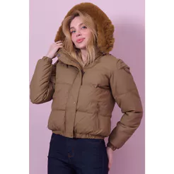 Jaqueta Puffer Com Capuz Planet Girls Caqui