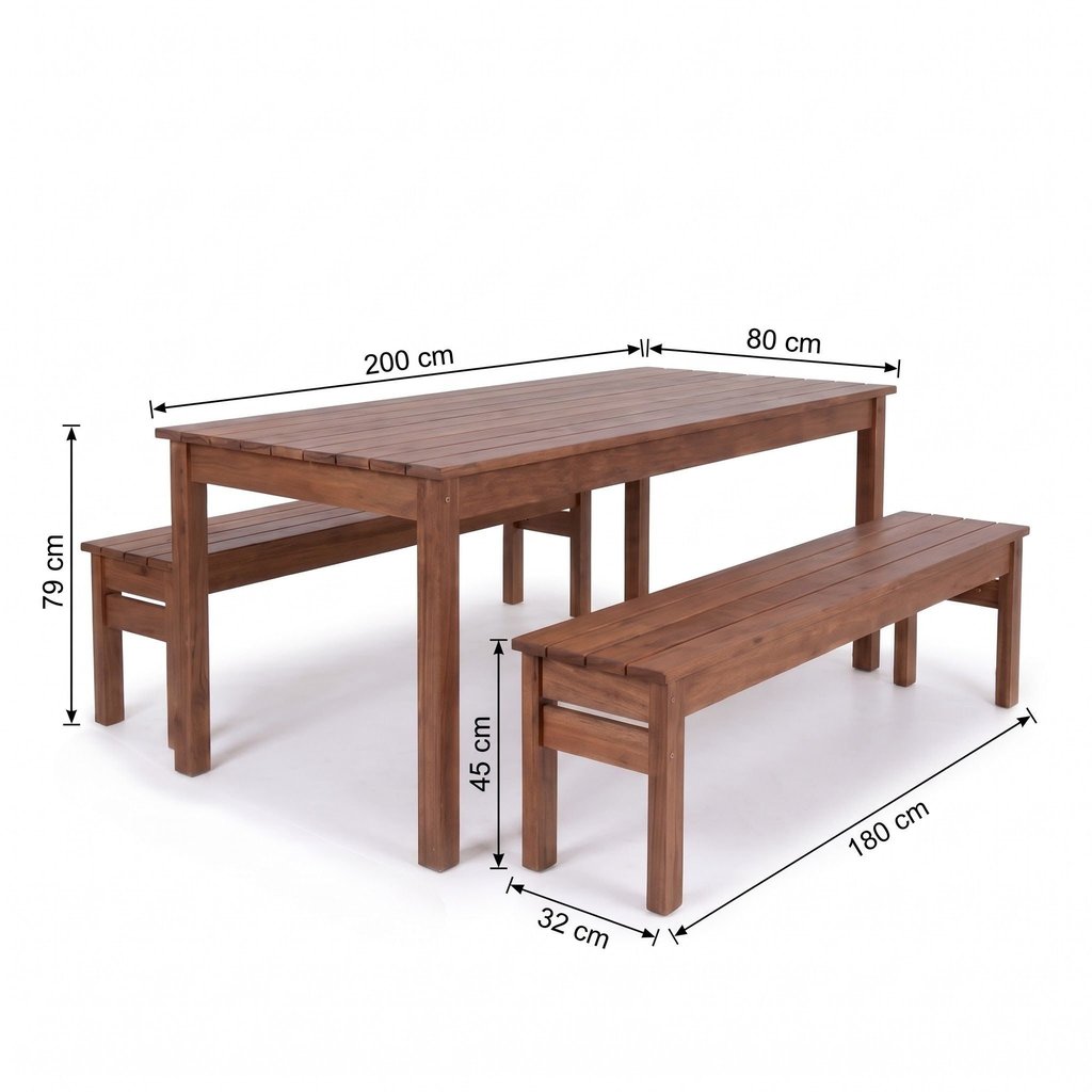 Conjunto Mesa e 2 Bancos em Madeira Maciça 200cm para Área Externa Rústico Marrom Ultron 200 · foto 2