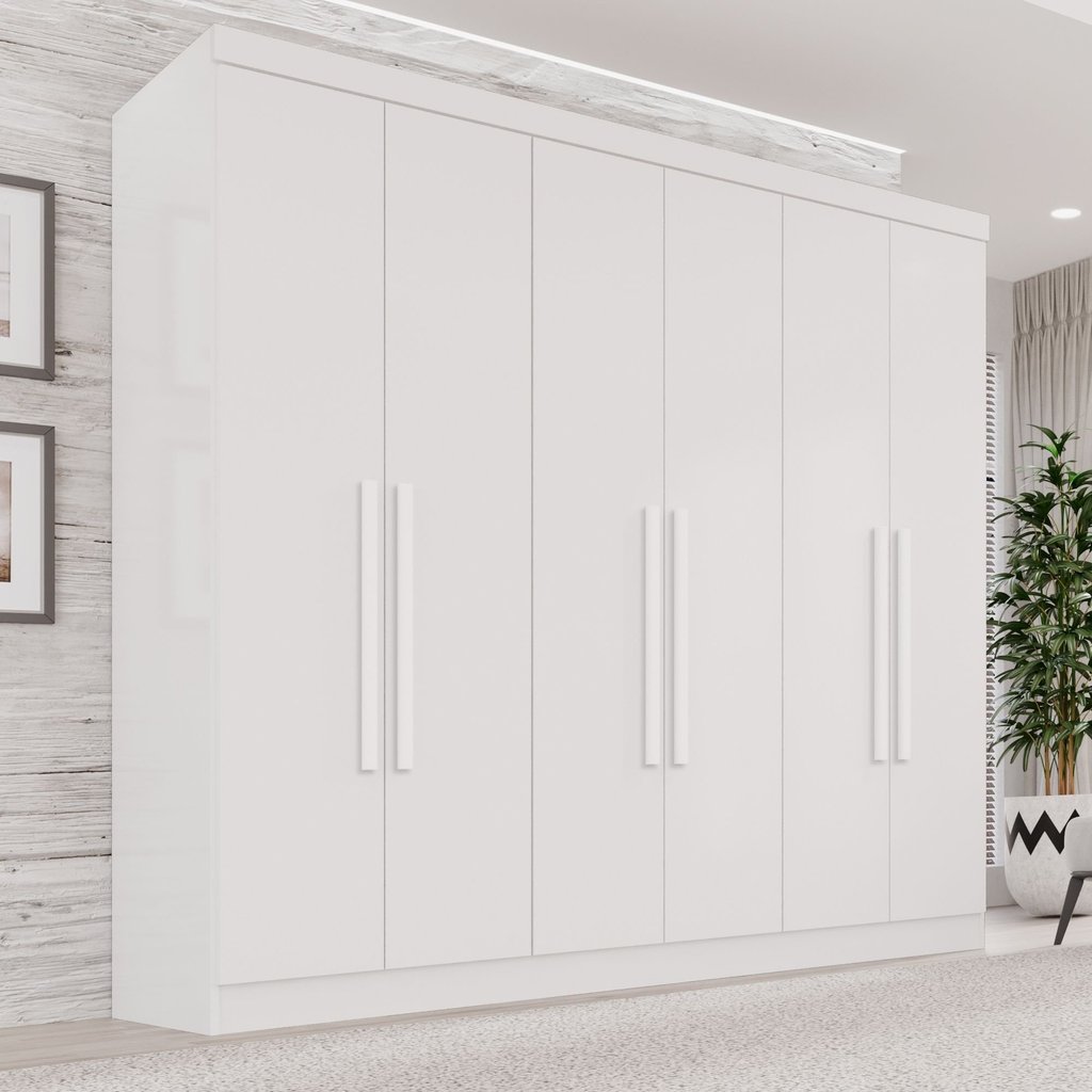 Guarda-Roupa Casal 6 Portas 2 Gavetas França Branco Branco