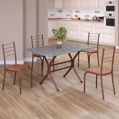 Conjunto Sala de Jantar Mesa Retangular 100x60cm Tampo Granito Ocre 4 Cadeiras Rio Marrom/C. Marrom