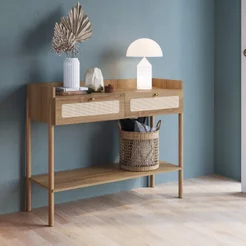 Aparador 2 Gavetas 103cm Palhinha Pé Madeira Oslo Marrom/Hanover Hanover