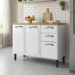 Balcão de Cozinha em Aço 3 Portas e 2 Gavetas 120cm sem Tampo New Premium Itatiaia Branco Branco