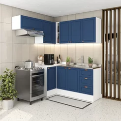 Cozinha 5 Peças com Rodapé Pérola Yescasa Azul/Branco Azul/Branco
