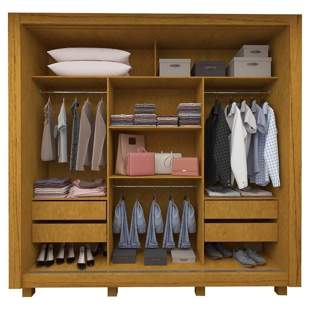 Guarda-Roupa Casal 3 Portas 1 Porta Espelhada com Pés Milão 100% MDF Yescasa Marrom/Marrome/Off White Naturale/Off · foto 2