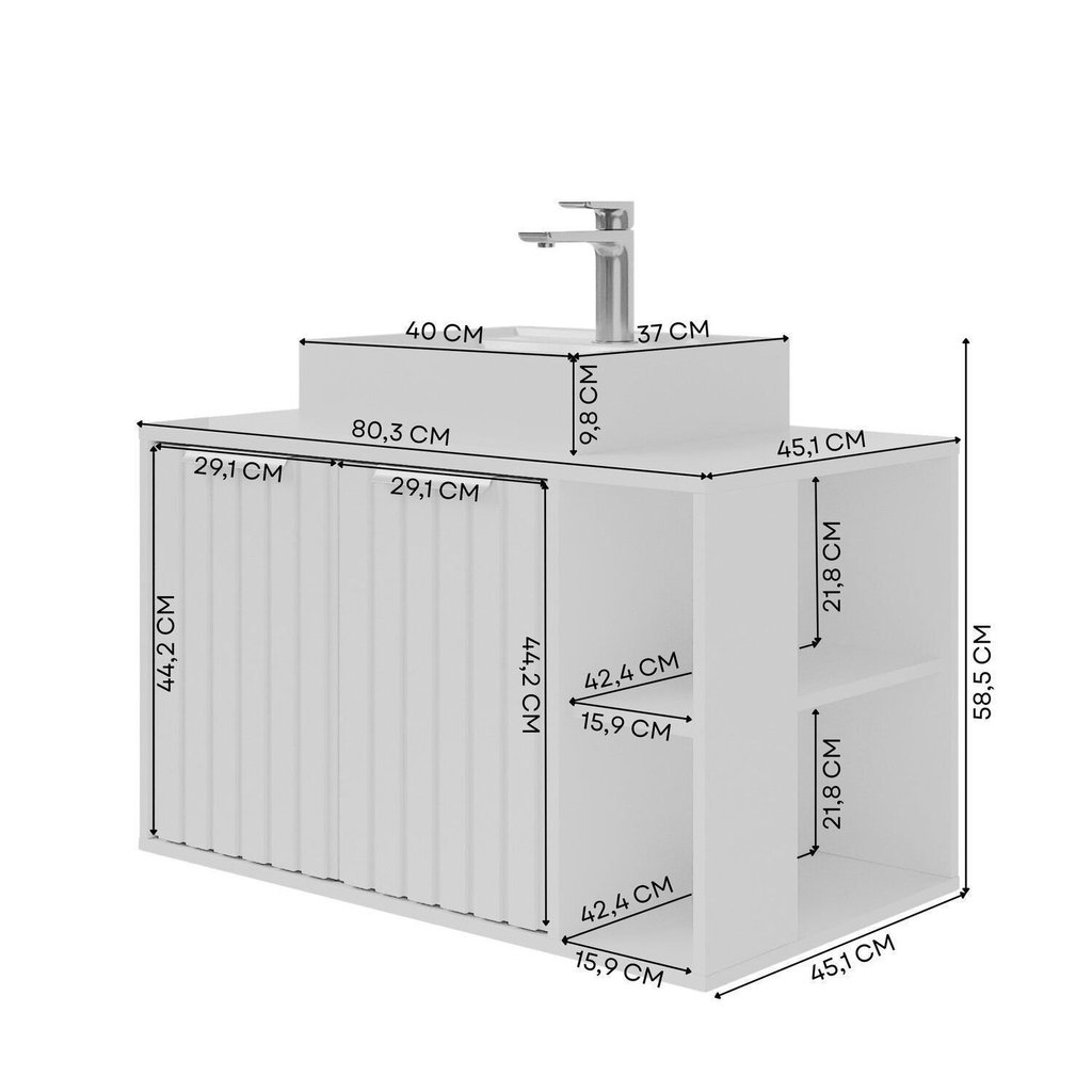Gabinete para Banheiro 80cm com 2 Portas 2 Nichos e Cuba de Sobrepor Noruega Branco Branco · foto 2
