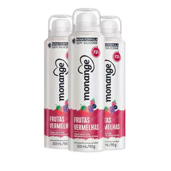 Kit Desodorante Aerosol Monange Frutas Vermelhas 90g - 3 unidades
