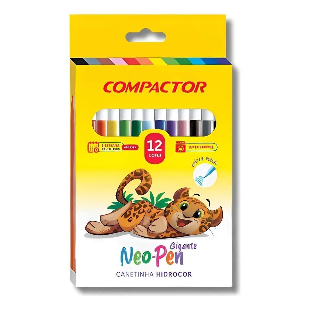 Caneta Hidrográfica Neo-Pen Gigante com 12 Cores - Compactor
