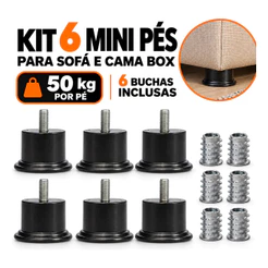 Kit 6 Mini Pé Preto Cama Box Casal Solteiro Baú Baixo 3,5cm