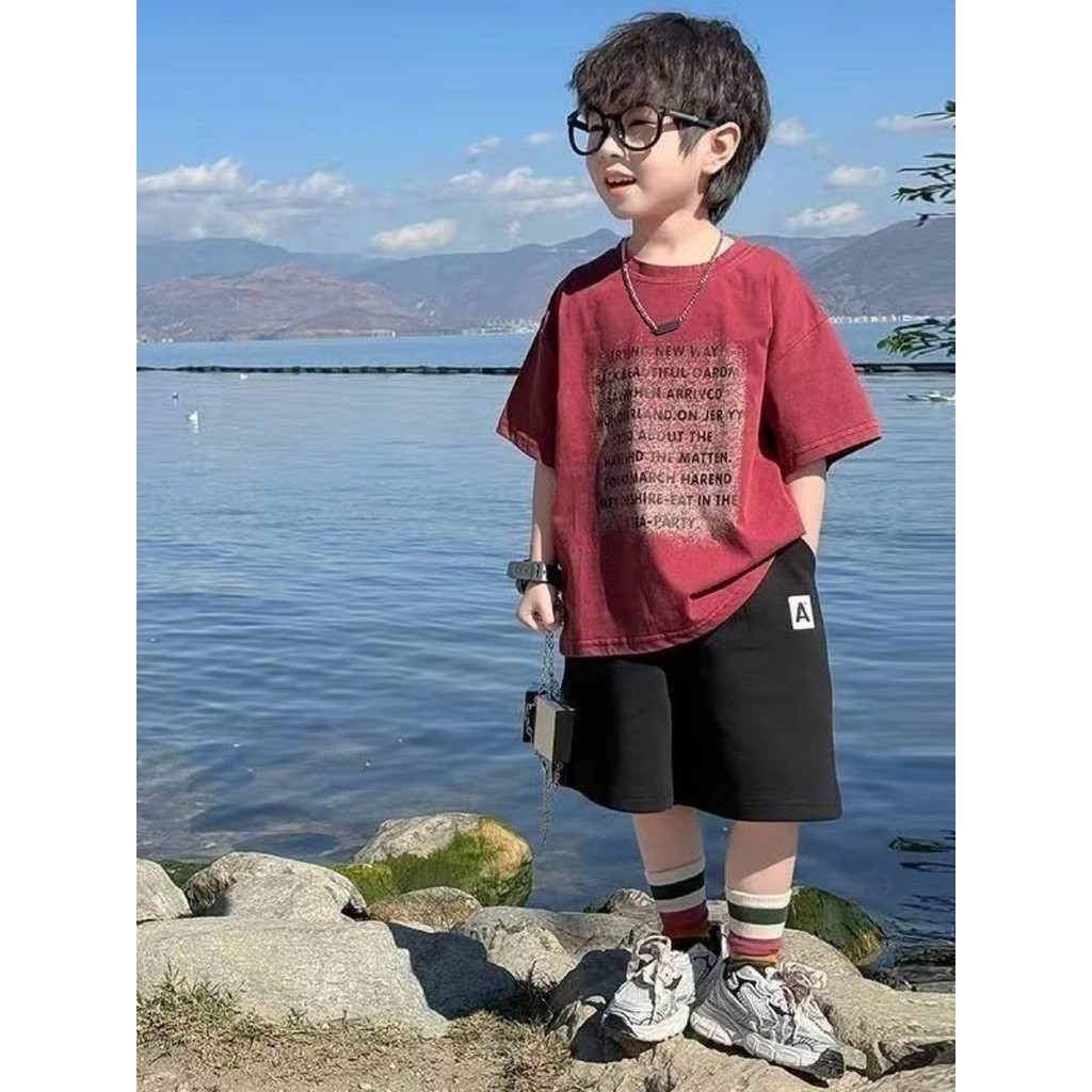 Meninos meninas algodão de manga curta camiseta 2026 verão novo estilo médio grande crianças carta impressão bebê em tor