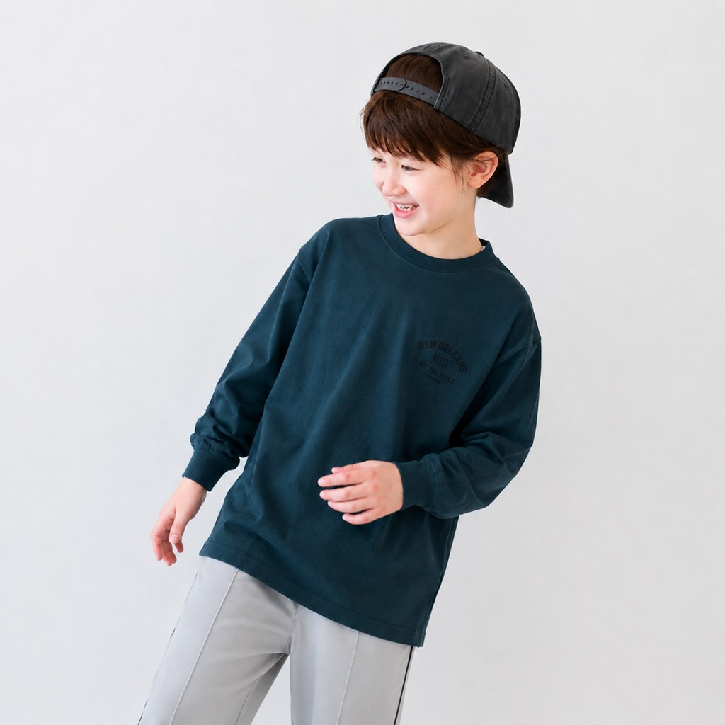 Comércio exterior pedido japonês crianças manga comprida em torno do pescoço camiseta de manga comprida à prova de encol