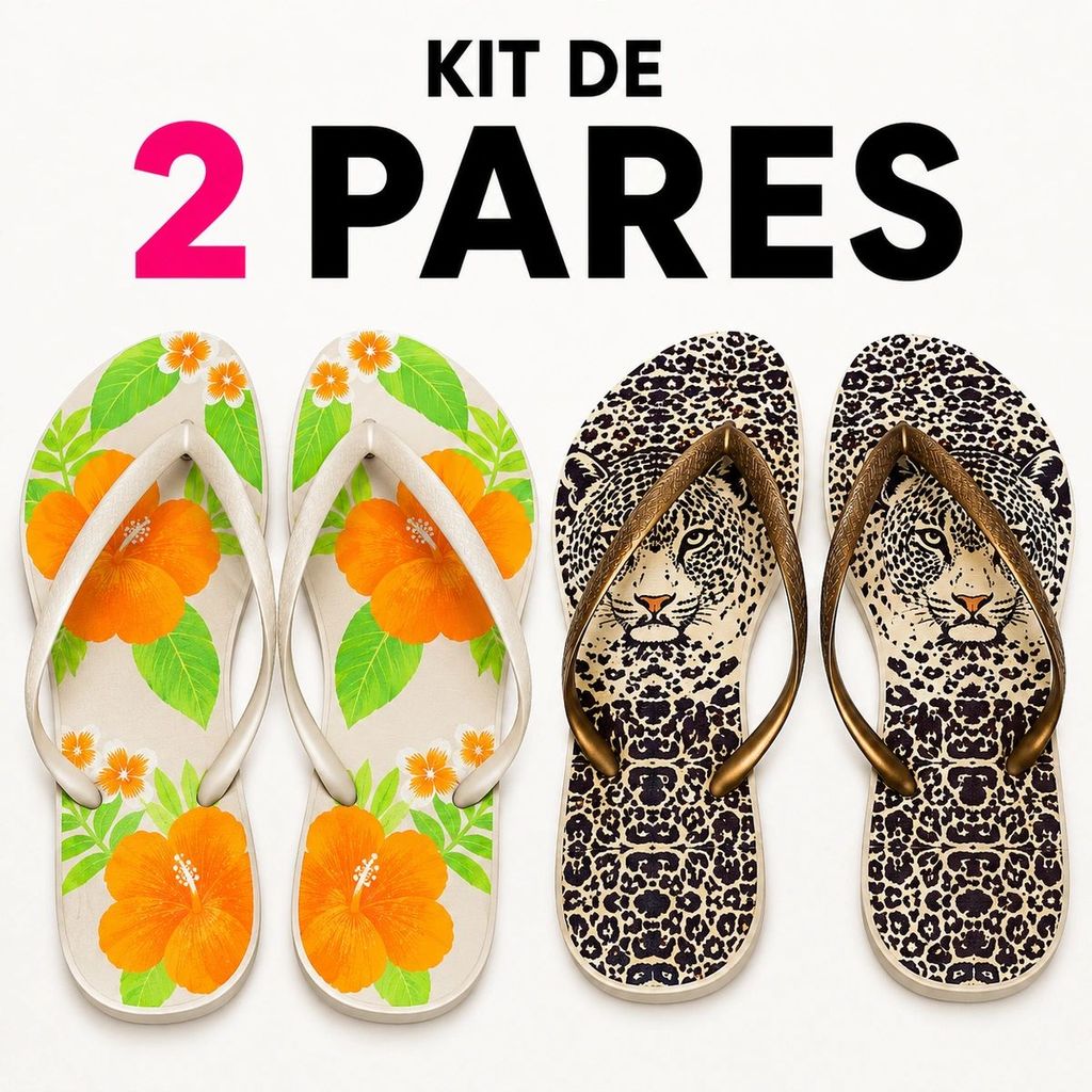 Kit 2 Chinelos Femininos de Dedo Estampados Macios Confortáveis Antiderrapantes Praia Piscina