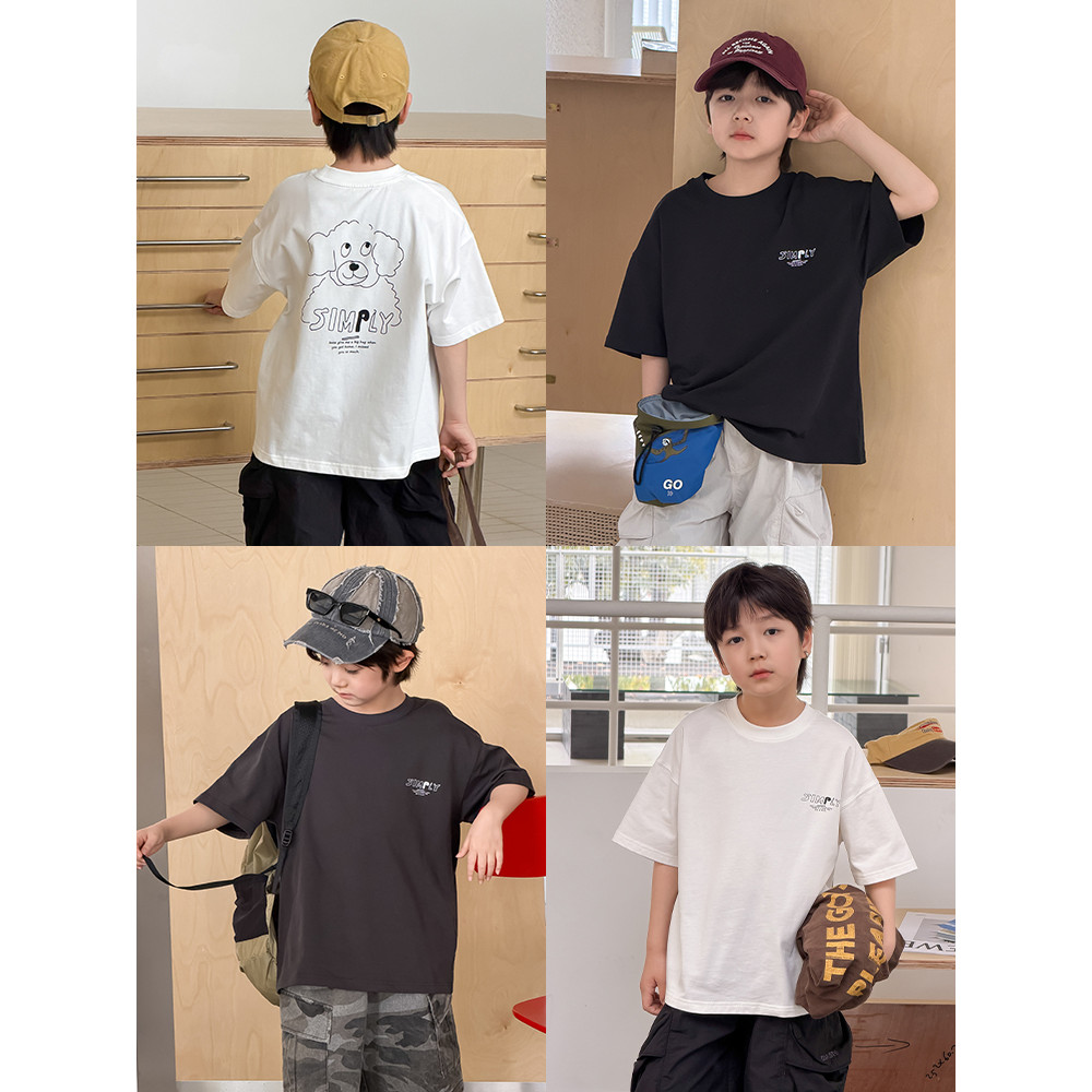 Yima meninos algodão carta filhote de cachorro impresso camiseta de manga curta crianças verão estilo fino bebê solto ca
