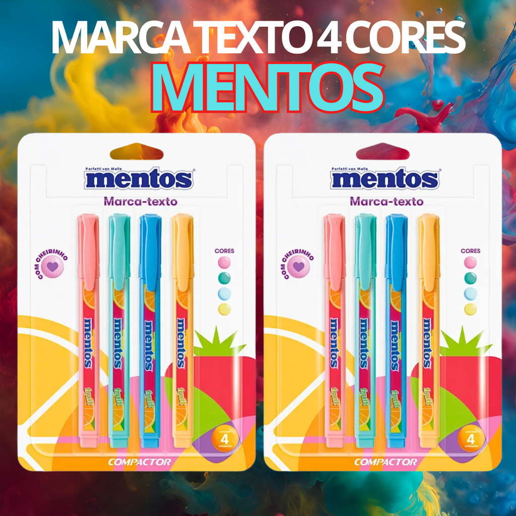 Marca Texto Mentos Com Cheirinho Destaq 4 Cores Pastel COMPACTOR Excelente Qualidade Custo Benefício em Oferta na Shopee