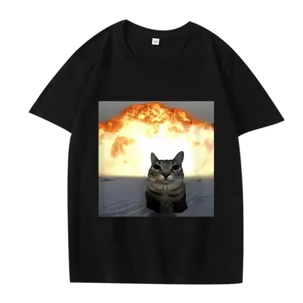 Camisa Gato Explosão Camiseta Engraçado Crewneck Meme Estampa Criativa Look Despojado Unissex em Oferta na Shopee