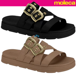 Chinelo Slide Moleca Feminino Plataforma Fivelas Douradas Conforto