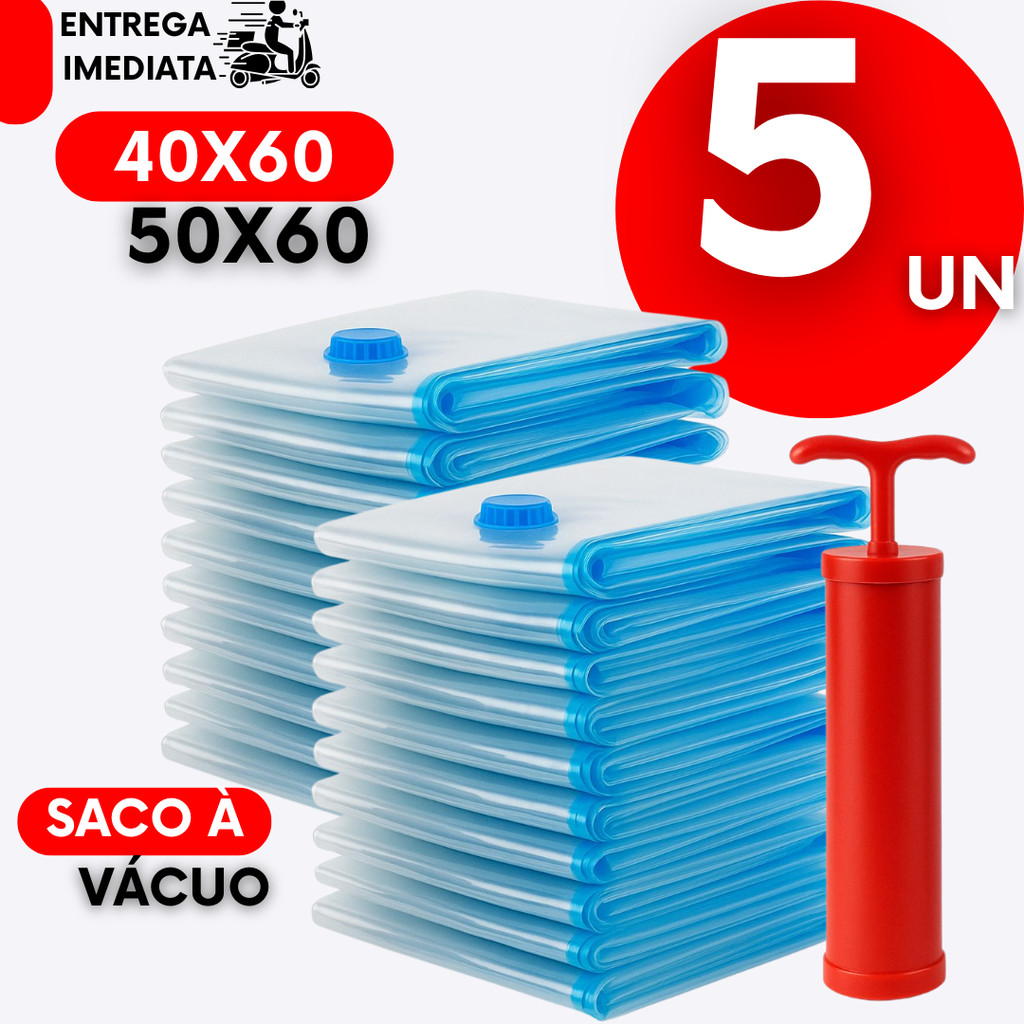 Kit 5/3/2 Saco a Vácuo 40X60 50x60 Organizador de Roupa Mala Guarda Roupa Edredom Viagens com Bomba Manual em Oferta na Shopee