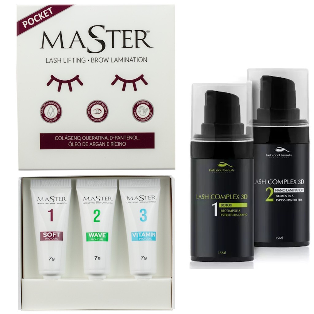 Mini Kit Brow Lamination e Lash Lifting Master Pocket Lançamento + Lash Complex 3D Lash And Beauty