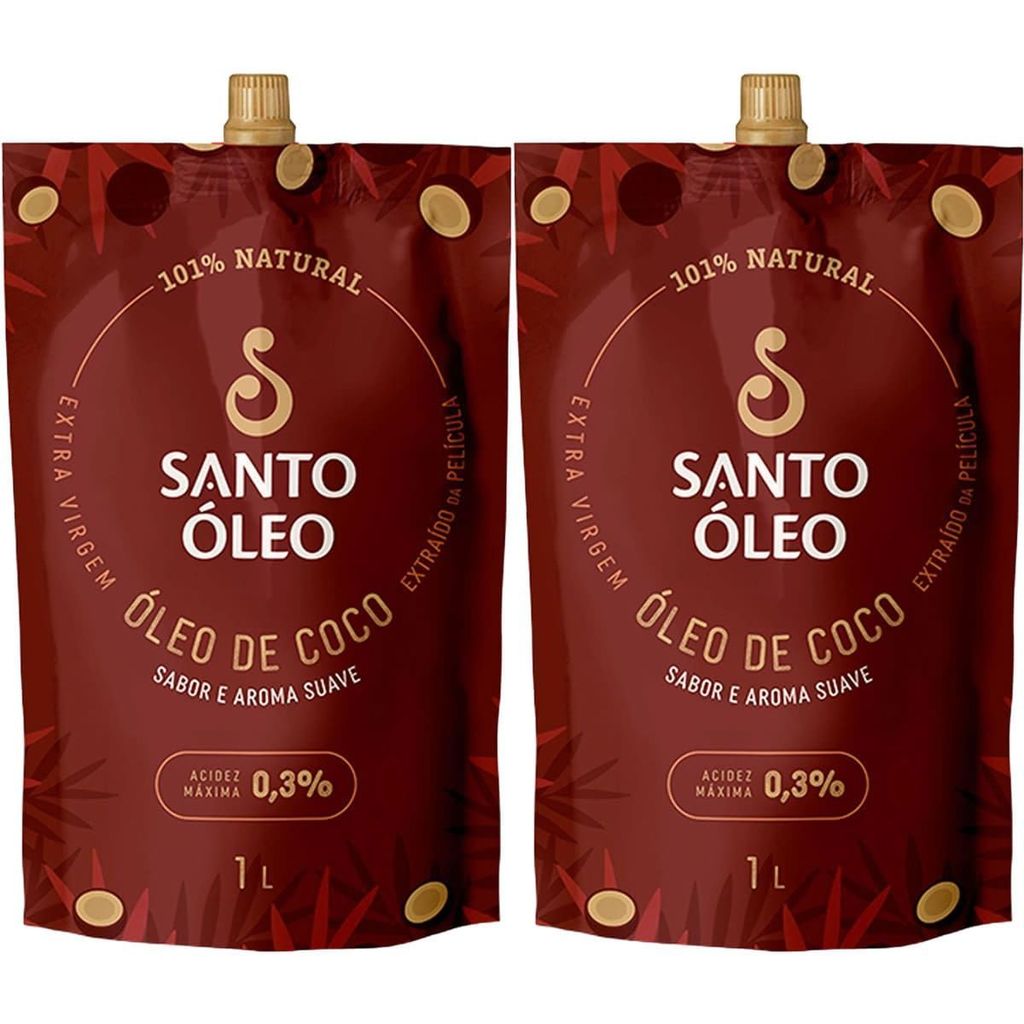 Kit 2X Óleo de Coco Extra Virgem de Película - 1000ml Refil - Santo Óleo