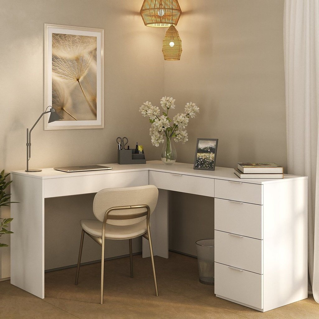 Escrivaninha em L com 5 Gavetas 152cm Mesa Escritório em Oferta na Shopee