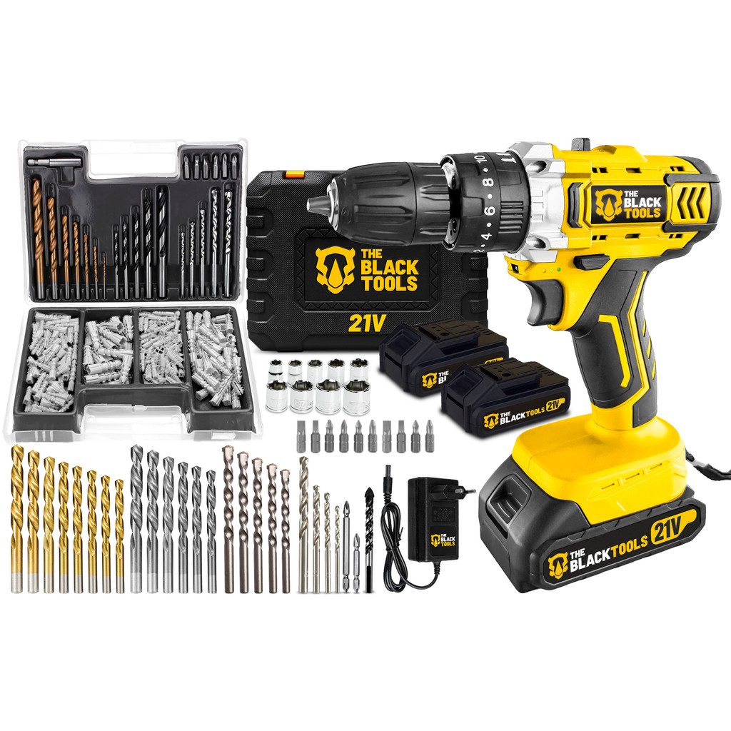 Parafusadeira Furadeira 21v Bivolt 2 Bateria The Black Tools + Kit 300 Peças em Oferta na Shopee