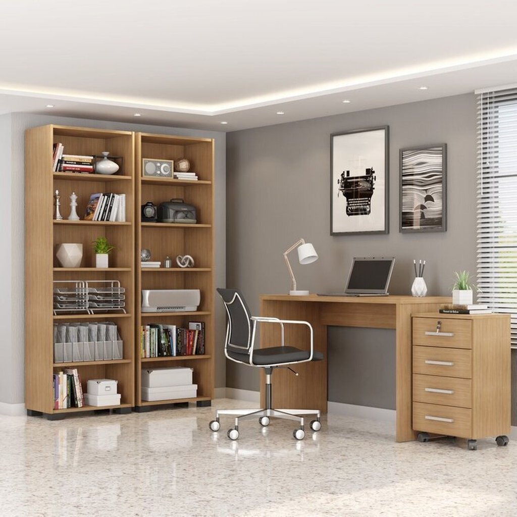 Kit 4 Peças com Escrivaninha, Gaveteiro e 2 Estantes Livreiros Marrom em Oferta na Shopee