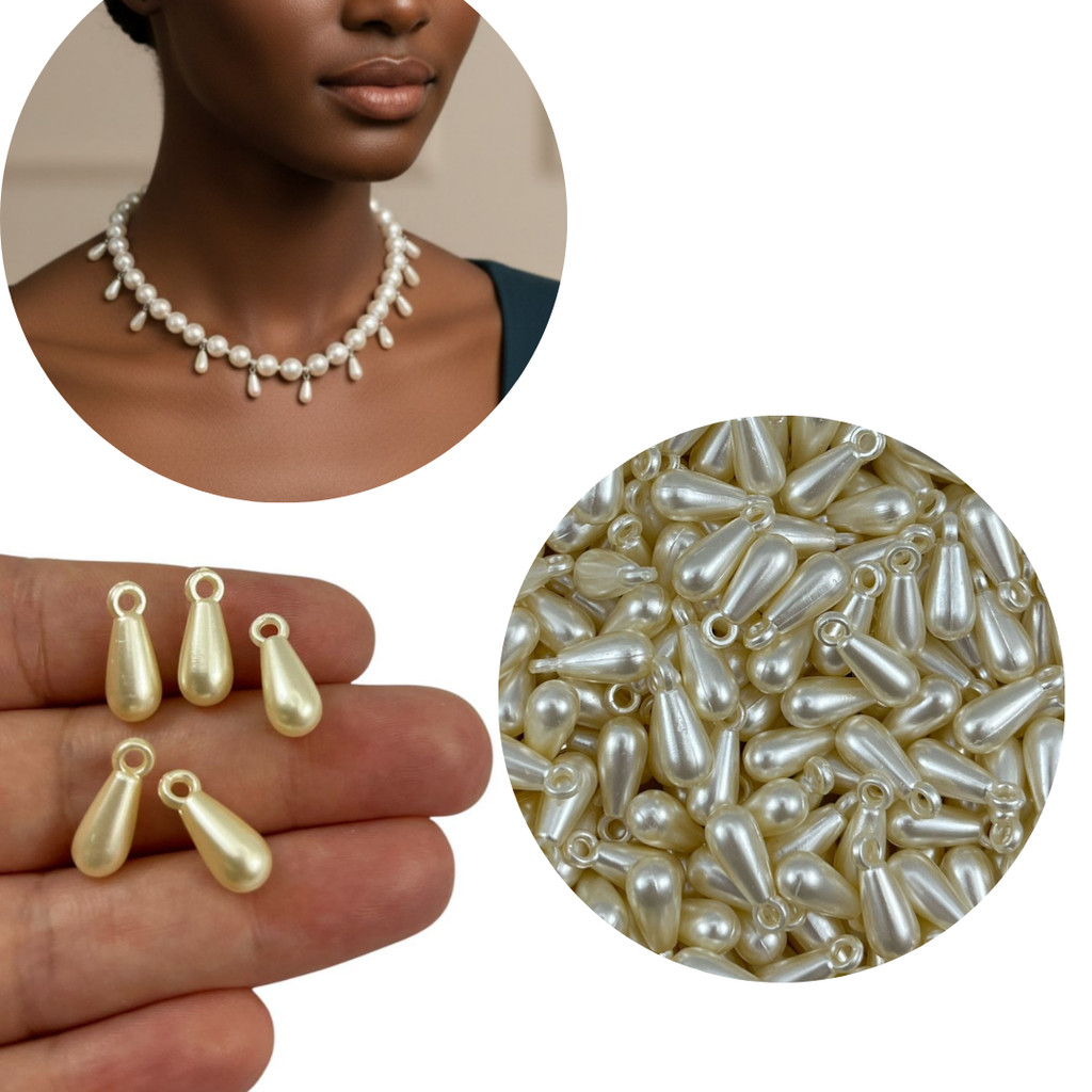 Pingente Pérola Gota Perolado ABS 6x16mm - 80 Peças em Oferta na Shopee