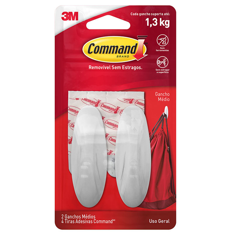 Gancho adesivo design Command branco médio 2 unid H0002040865 3M em Oferta na Shopee