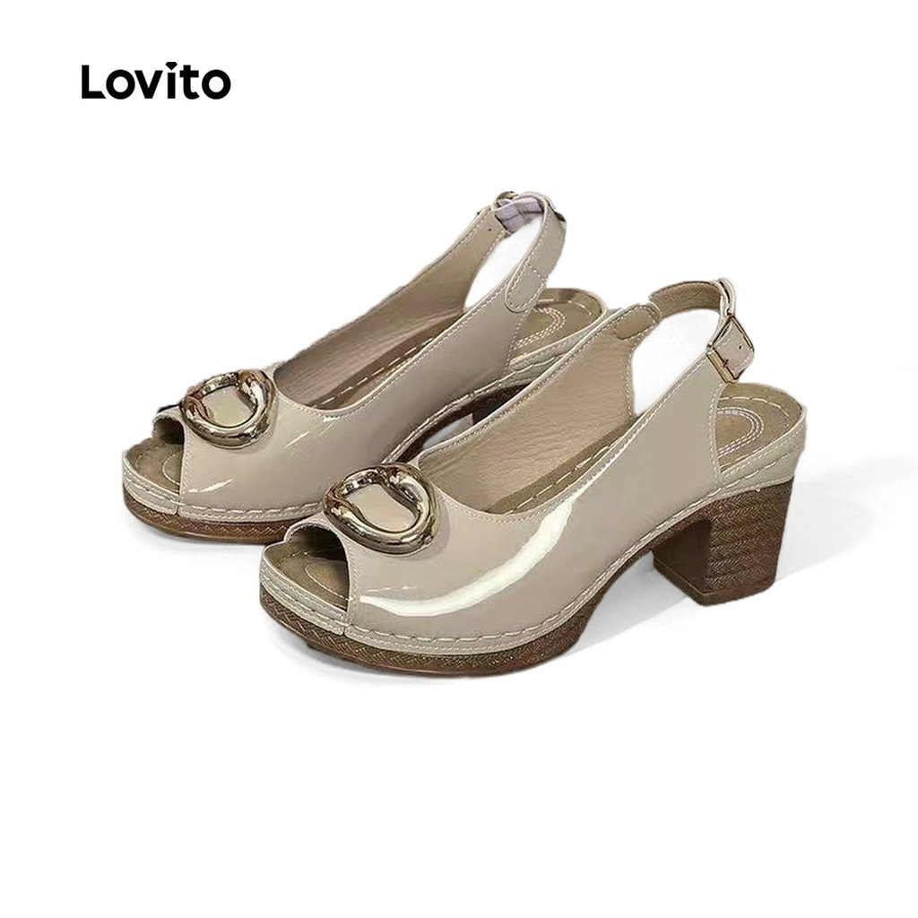 Lovito Sapatos Preppy de Bico de Peixe Sapatos de Mãe Salto Grosso para Todas As Estações branco LFA85067 em Oferta na Shopee