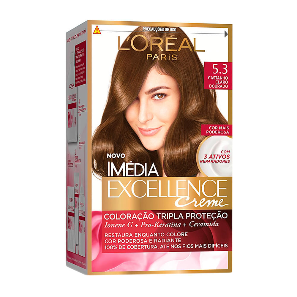 Tintura Creme Imédia Excellence L'oréal Castanho Claro Dourado 5.3 Kit