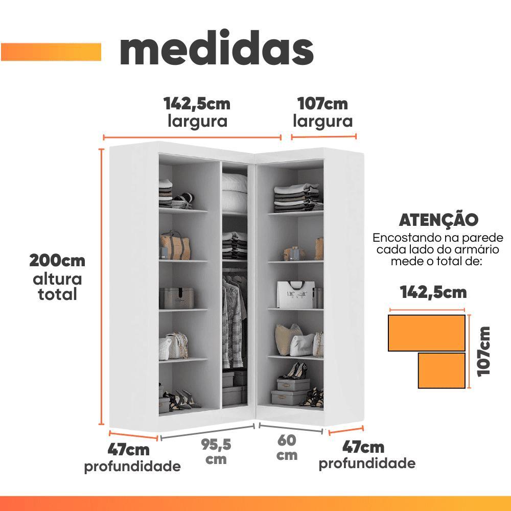 Detalhes do Guarda Roupas Modulado de Canto Madrid com 5 Portas Maxel
