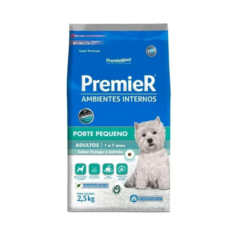 Ração Premier Pet Ambientes Internos Cães Adultos Frango e Salmão 2.5kg em Oferta na Shopee