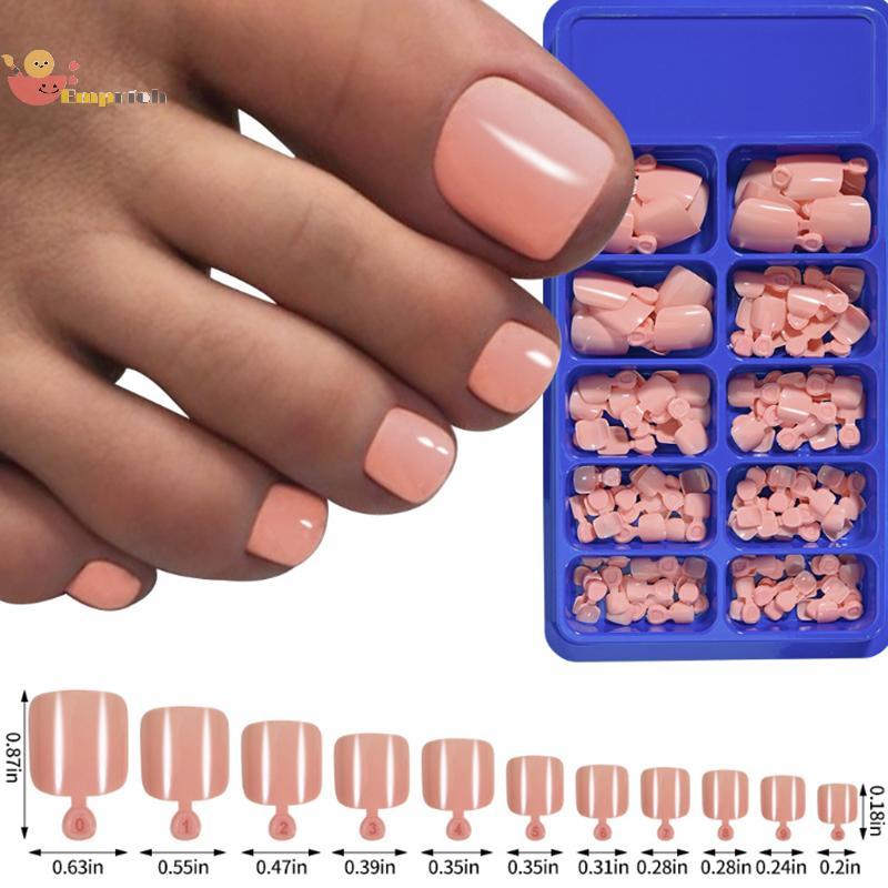 EMCH > 100 Pçs Unha Falsa Natural Cor Sólida Imprensa No Dedo Do Pé Cobertura Completa Unhas Quadradas Dicas De Arte Ráp em Oferta na Shopee
