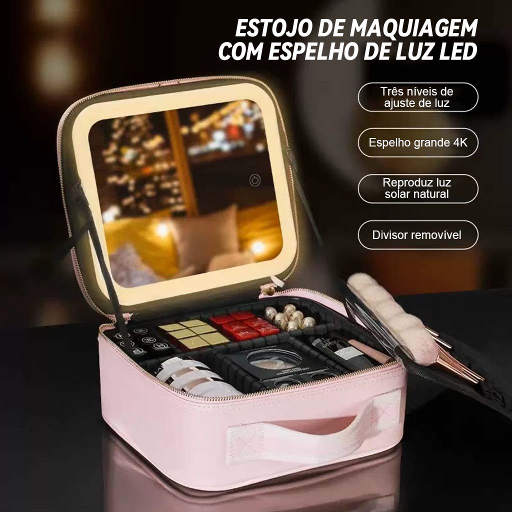 Kit Maleta Maquiagem completo Profissional Com Espelho Luz Led Perfeito Para Armazenamento de Maquiagens