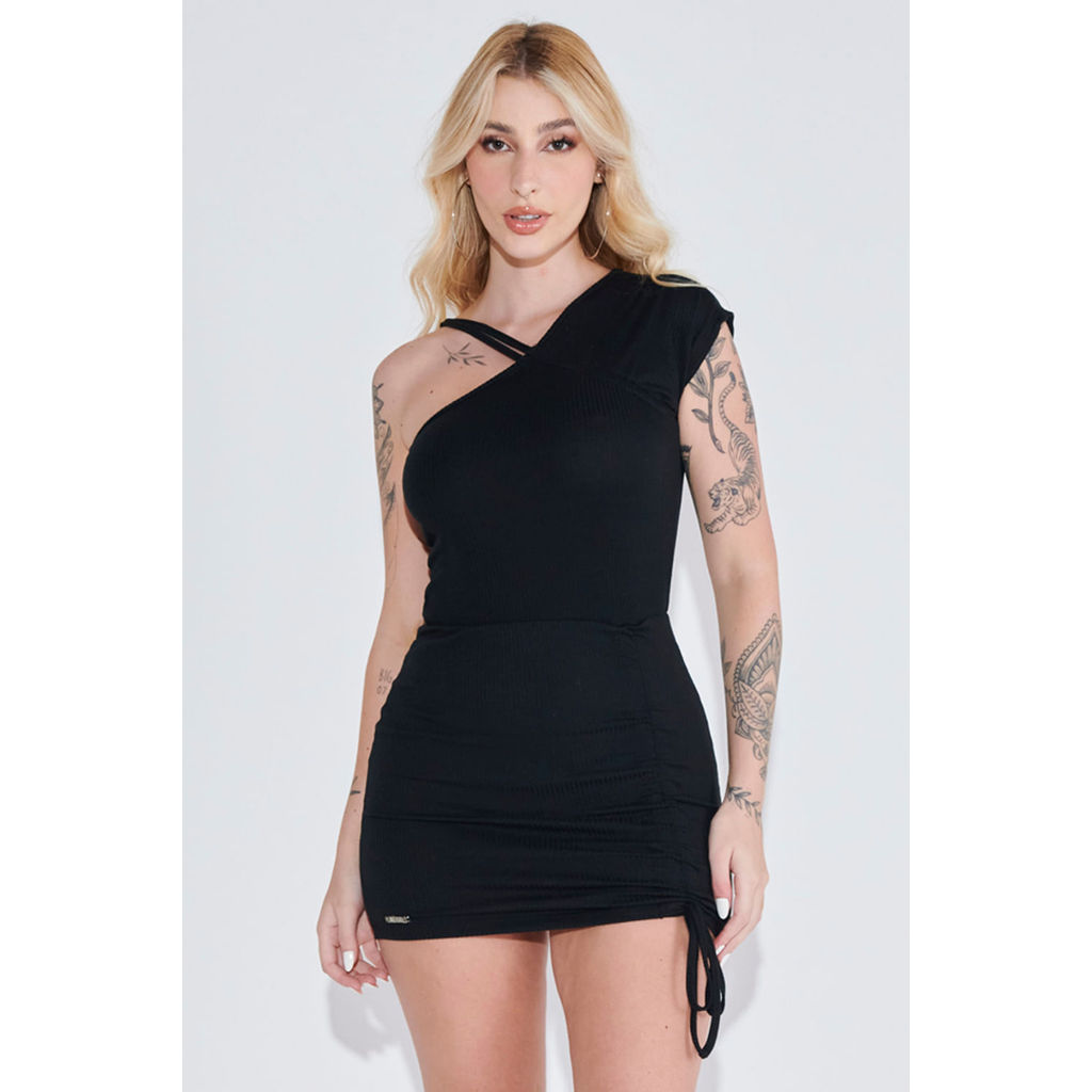 Vestido Curto Malha Canelado Planet Girls Preto