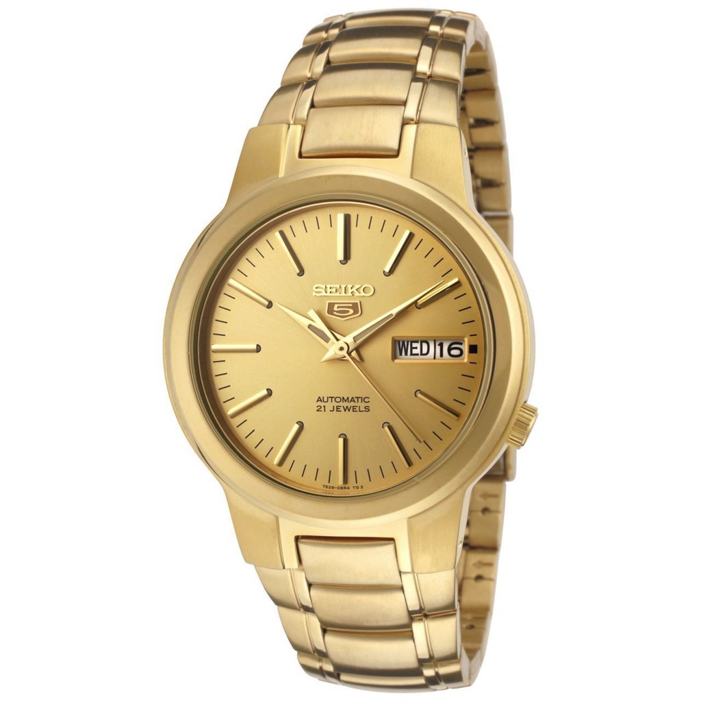 Relógio Seiko 5 Automático, Mostrador Dourado, Masculino SNKA10K1 (Importado)