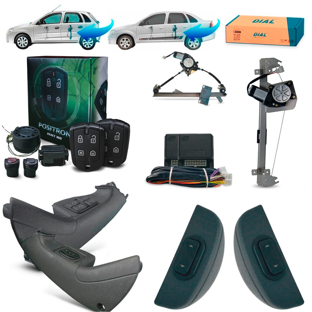 Kit Vidro Elétrico + Alarme Positron Corsa Joy Maxx 4 Portas Completo