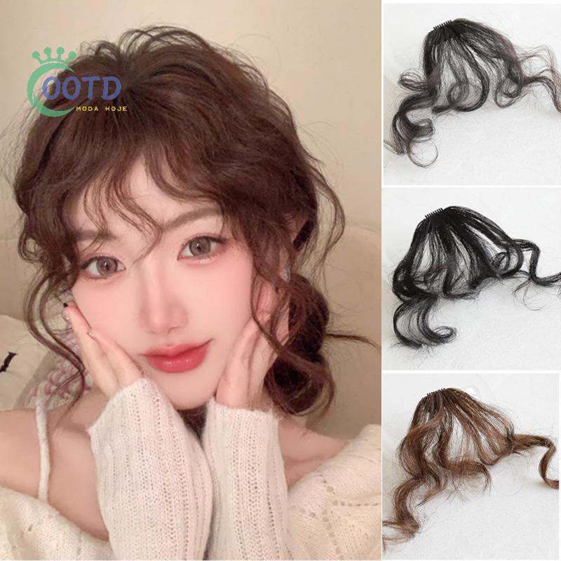 Moda Hoje Falso Franja De Ar Cabelo Estilo Extensão Natural Fofo Clipe Encaracolado Na Frente Do Peruca Peça .