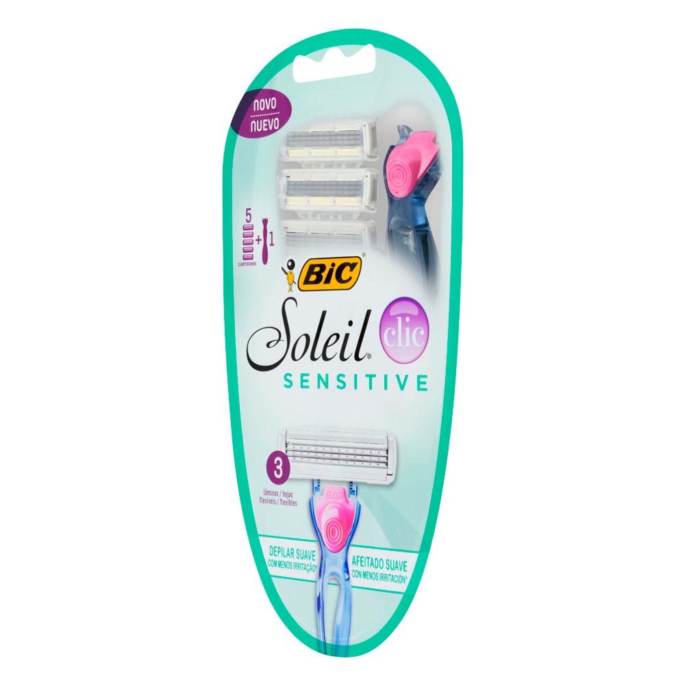 Detalhes do Aparelho de Depilação Bic Soleil Clic Sensitive 1 Aparelho e 5 Cargas