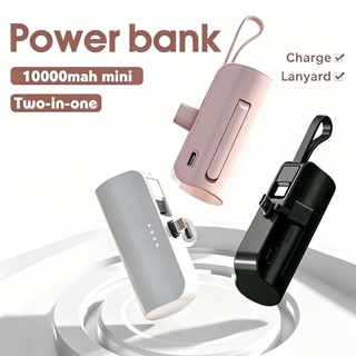 Power Bank Mini 10000mAh para Viagens Recarga Sem Fio e Cabo iPhone e Tipo-C 2em1