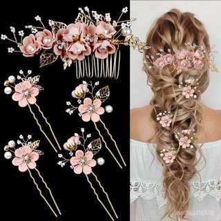 Conjunto de 5 peças de presilhas de cabelo para noivas, pentes de cabelo com cristais e pérolas, presilhas de cabelo, ac