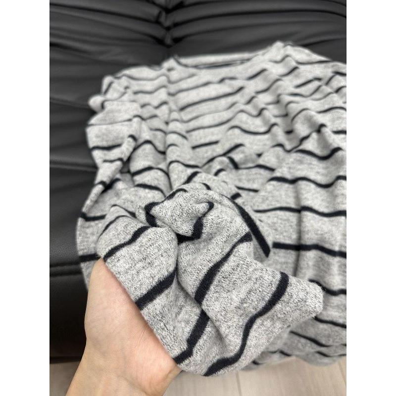 Início do outono Commuter Wear feminino estilo preguiçoso frio contraste cor listrado manga comprida camiseta Casual esc