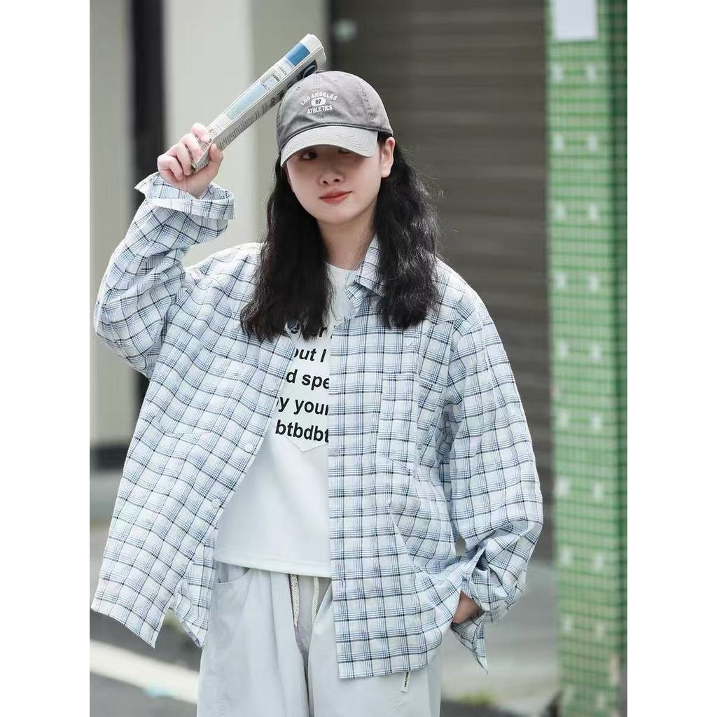 2026 primavera outono estilo fino xadrez contraste cor Casual camisa de manga comprida masculino feminino estudantes est