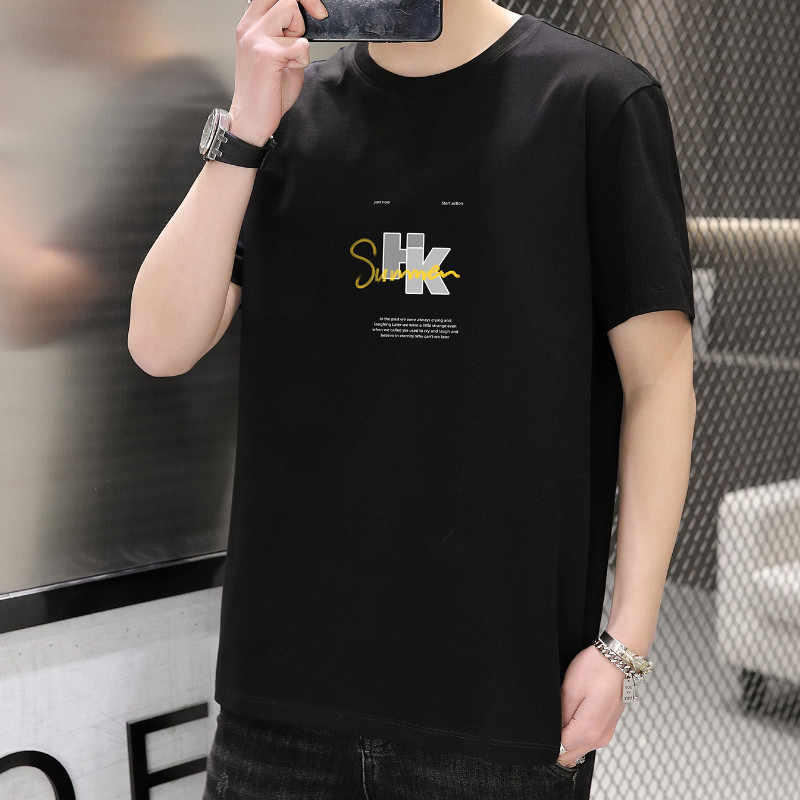 Verão estilo Hong Kong nacional na moda masculina de manga curta camiseta masculina puro algodão Street Wear na moda mei