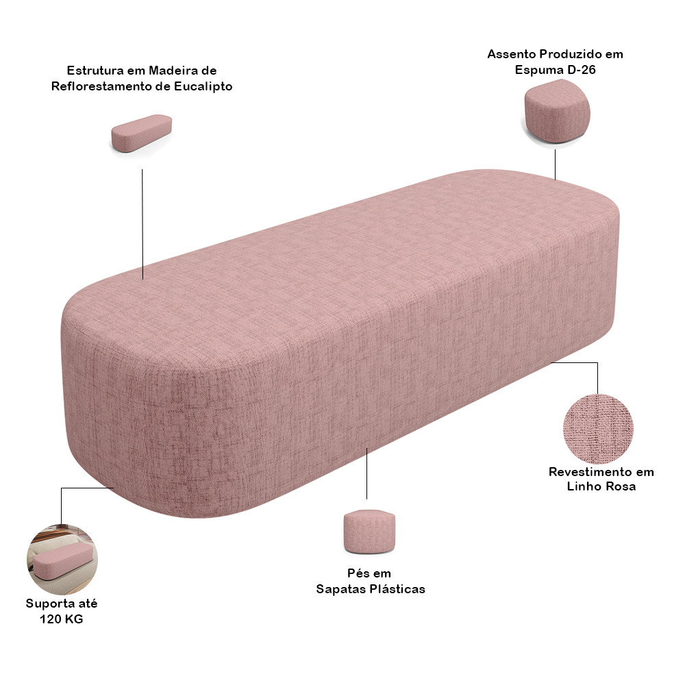 Puff Decorativo Orgânico para Living Quarto 140cm Doha W01 Linho Rosa - Lyam Decor — imagem 2 de 2